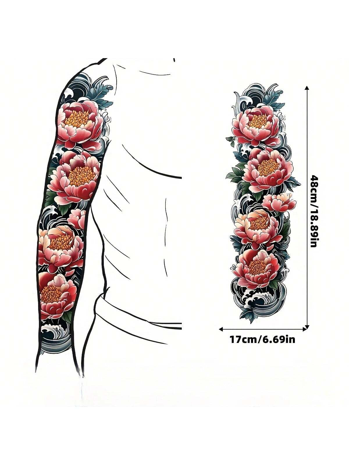 2 Temporary Tattoo Patch Waterproof and Sweatproof Design Blooming Flower Elements for Arms and Thighs for Parties Gala Dates and Social Venues for Spring and Summer Outdoor Wear