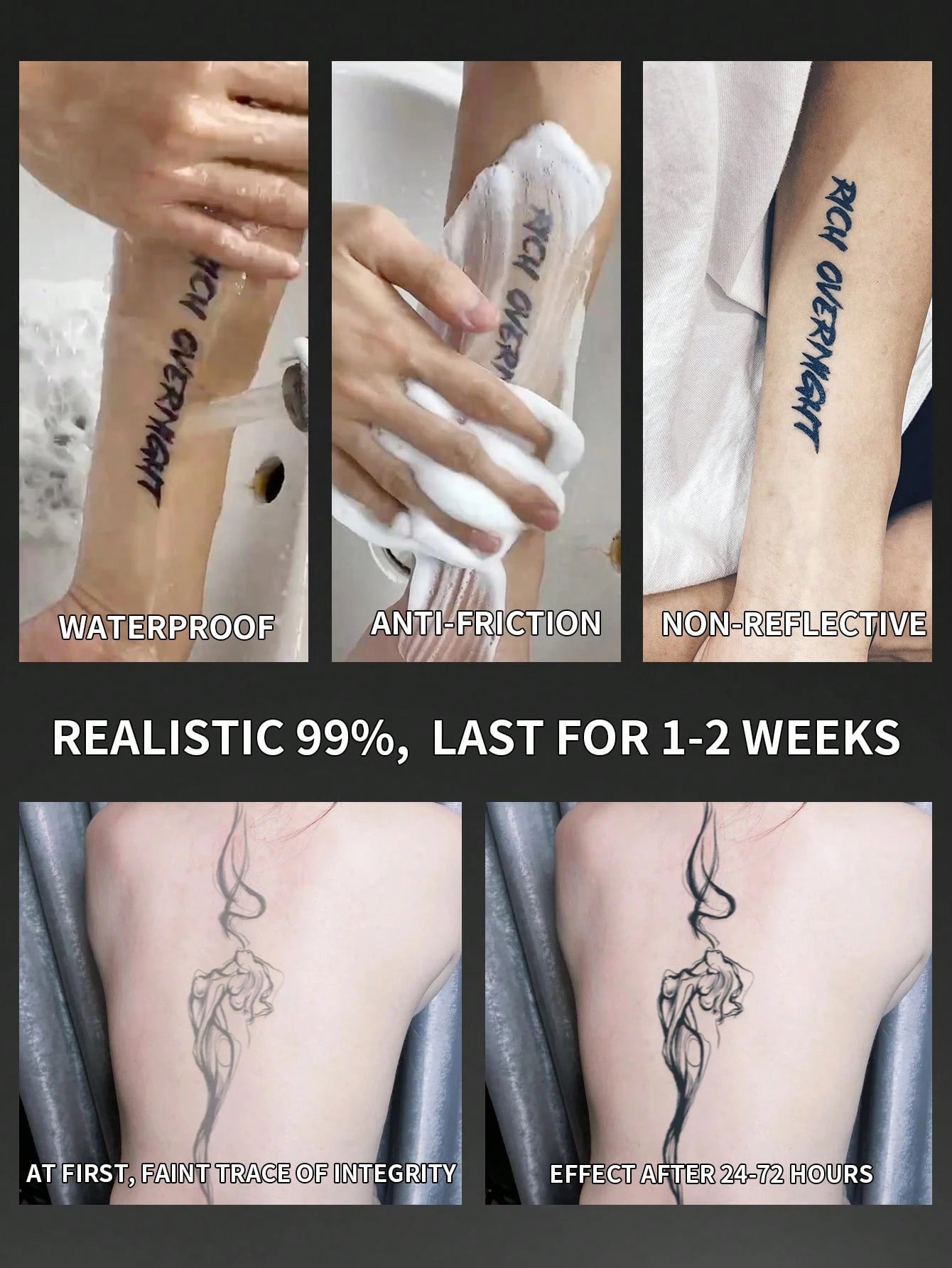2Pcs Spine Fake Tattoo Temporary Tattoos Semi Permanent Tattoo Waterproof Sweatproof Last for 1-2 Weeks Realistic Herbal Juice Anti-Friction Non-Reflective Black for Woman and Men Tattoo Stickers for Arm, Chest, Leg, Abdomen, Waist, Finger, Neck, Spine, Modernist Body Art