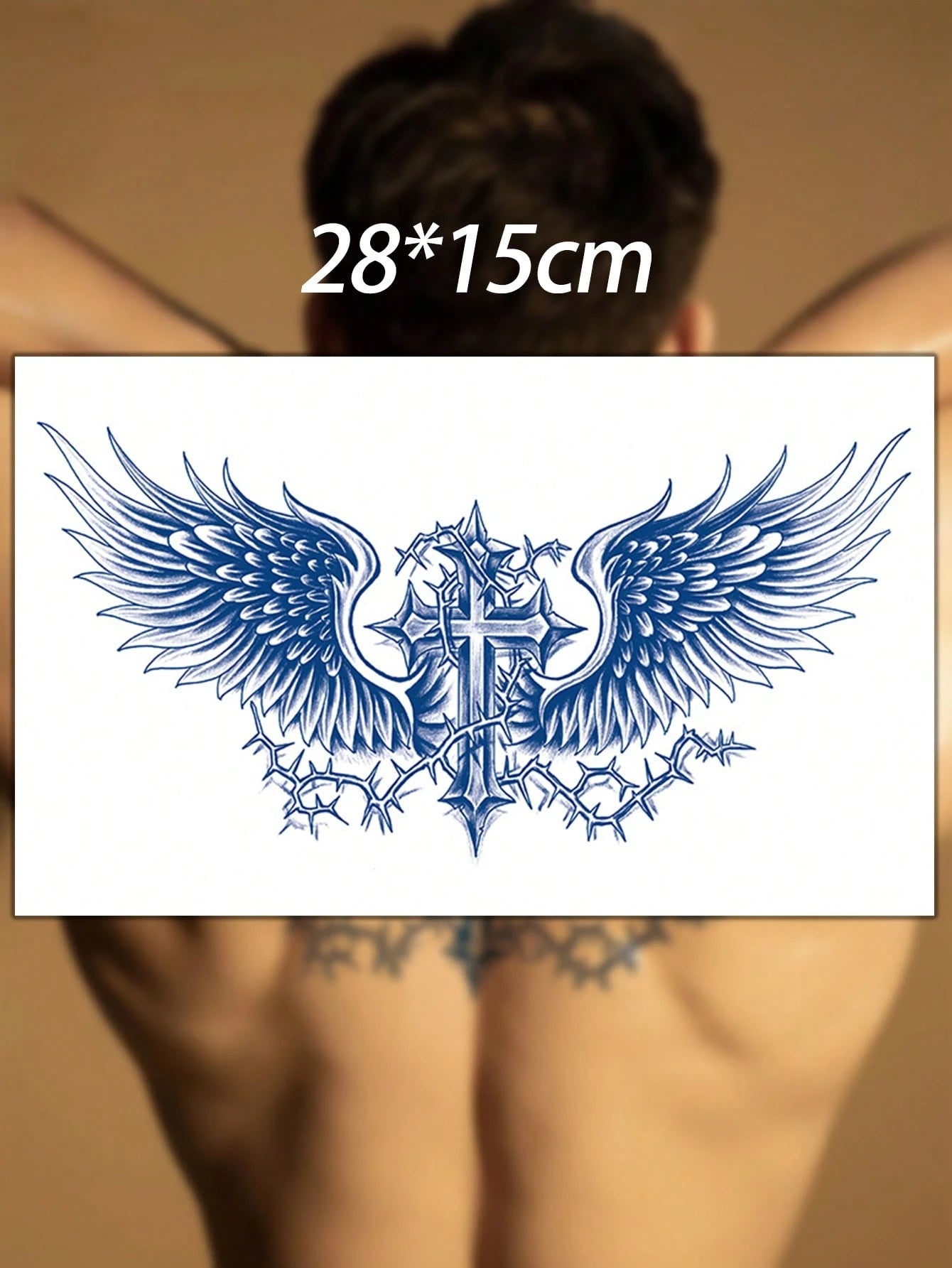 1Pc Waterproof Wing Temporary Tattoo Stickers, Semi-Permanent Floral Tattoo Sticker, Realistic Wing, Sword, Thorn Pattern Tattoos That Are Waterproof and Non-Reflective, Easy to Use, Suitable for Men'S Abdomen, Chest, Back, Lasts 7-14 Days, Perfect for Parties, Festivals