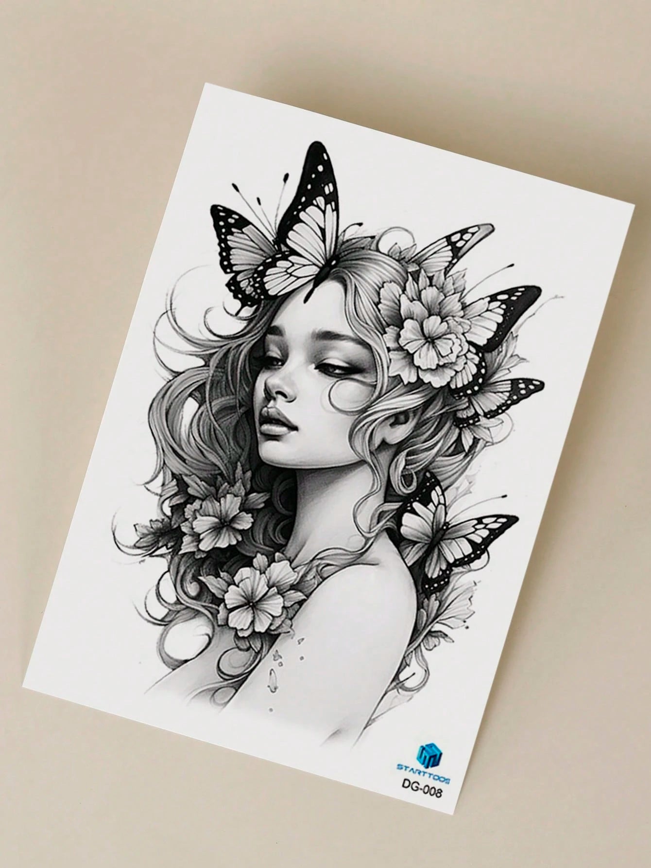 STARTTOOS 1Pc Women'S Butterfly & Flower Pattern Large Flower Temporary Tattoo Sticker for Arm/Chest/Back