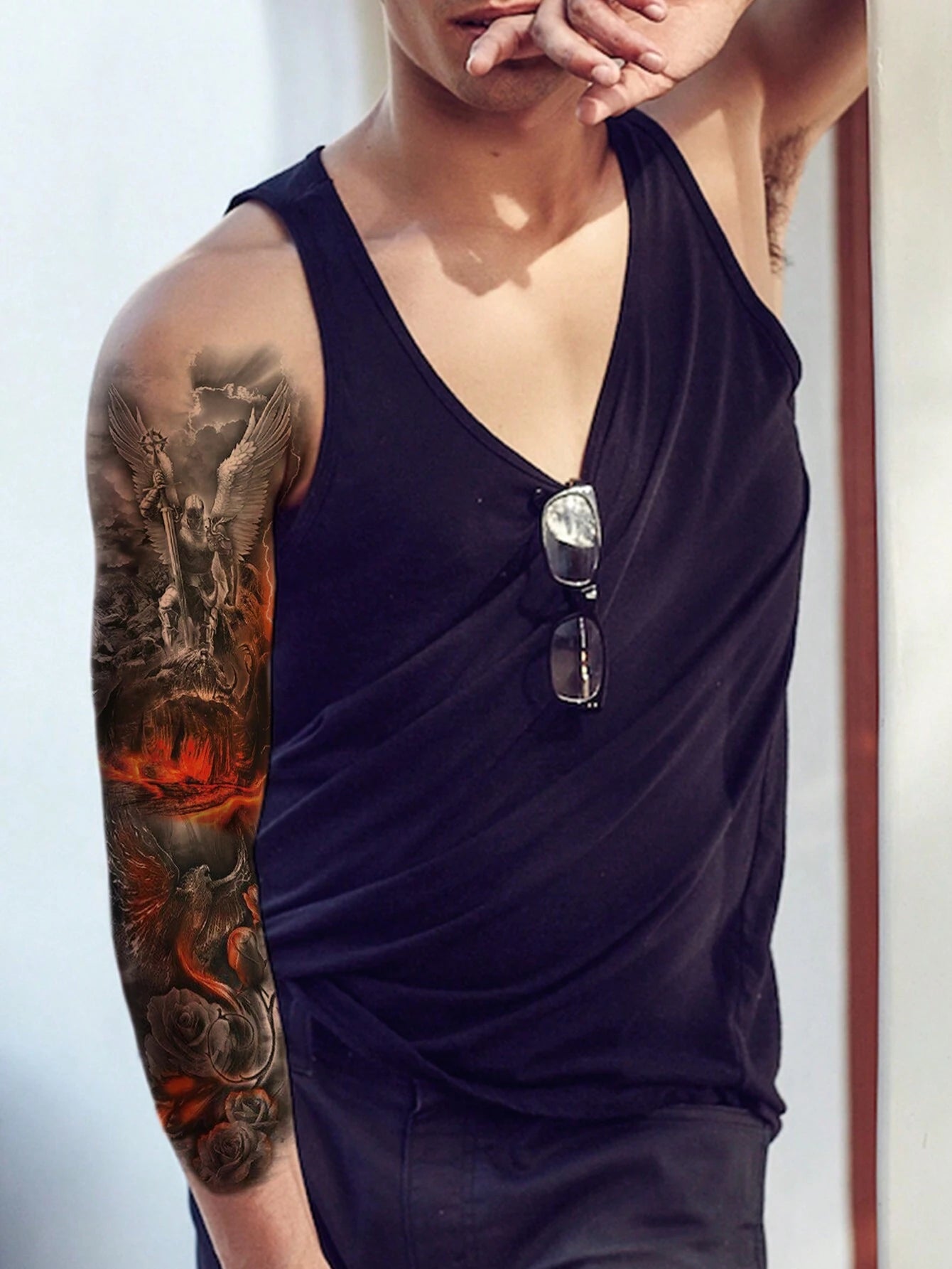 1 Sheets Extra Large Full Arm Size Body Art Temporary Tattoo Stickers for Men and Women, Warrior Flame Phoenix Pattern, Waterproof Fake Sleeves Tattoos, Lasts 2-5 Days, Covering Scars, Can Be Used on Arms Wrist Shoulders Legs Waist Neck Hand Chest Thighs Finger, Best Friend Couple Party Tattoo