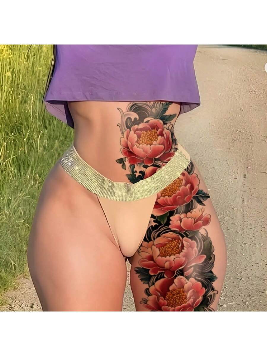 2 Temporary Tattoo Patch Waterproof and Sweatproof Design Blooming Flower Elements for Arms and Thighs for Parties Gala Dates and Social Venues for Spring and Summer Outdoor Wear