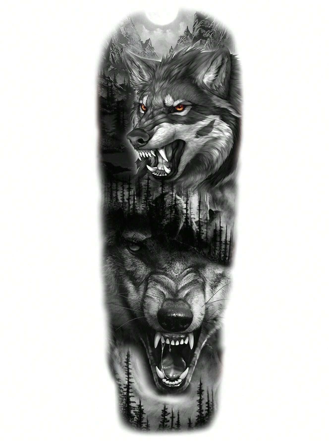 1 Sheet Full Arm Black Wolf Beast Temporary Tattoos Sleeve for Women Adults Legs Thigh Shoulder, Realistic Waterproof Long Lasting Fake Sleeve Tattoos for Men Stickers