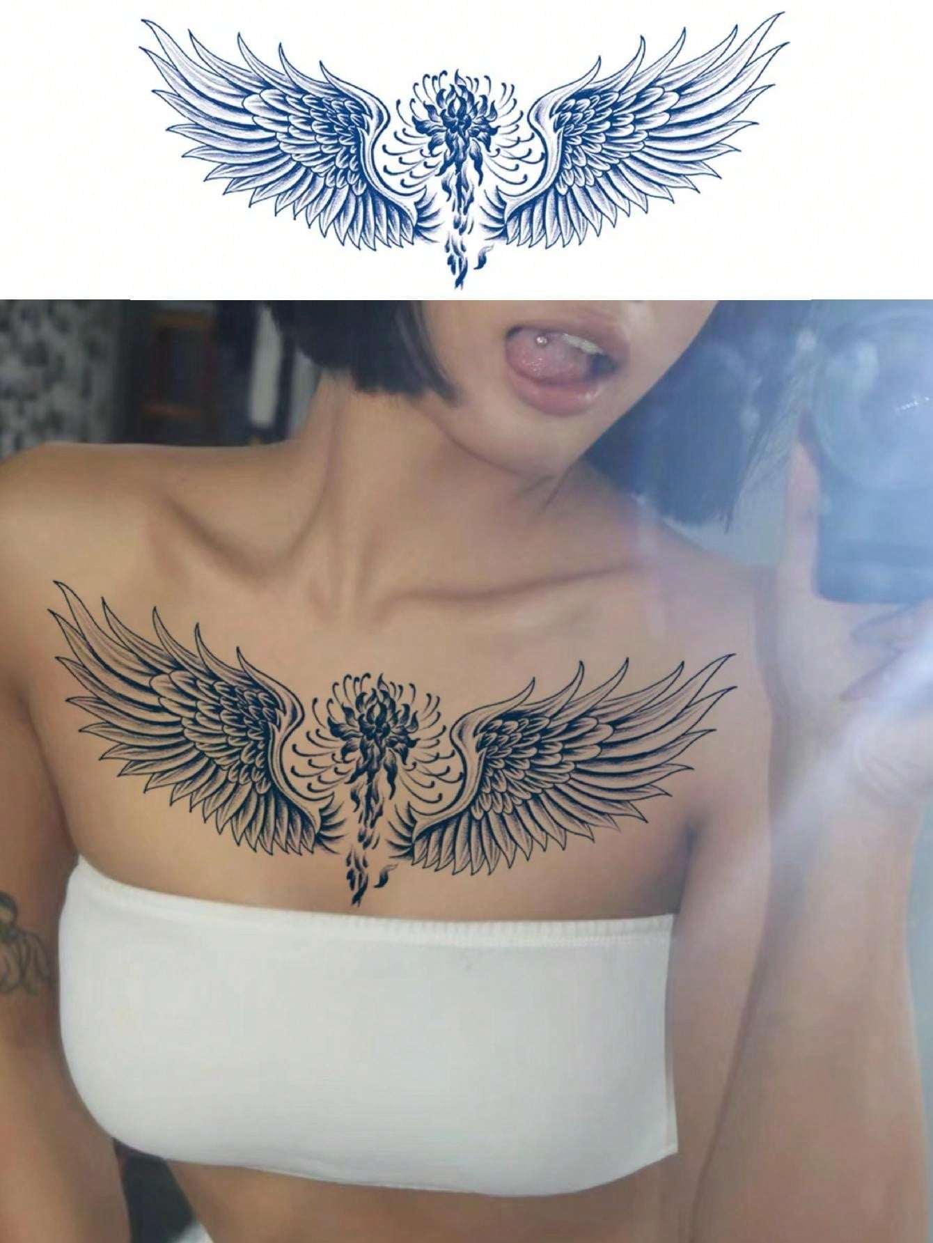 Super Long-Lasting Women'S Chest Wing Tattoo Sticker Sexy and Beautiful Flower Tattoo, Lasts for 15 Days, Realistic Fake Tattoo