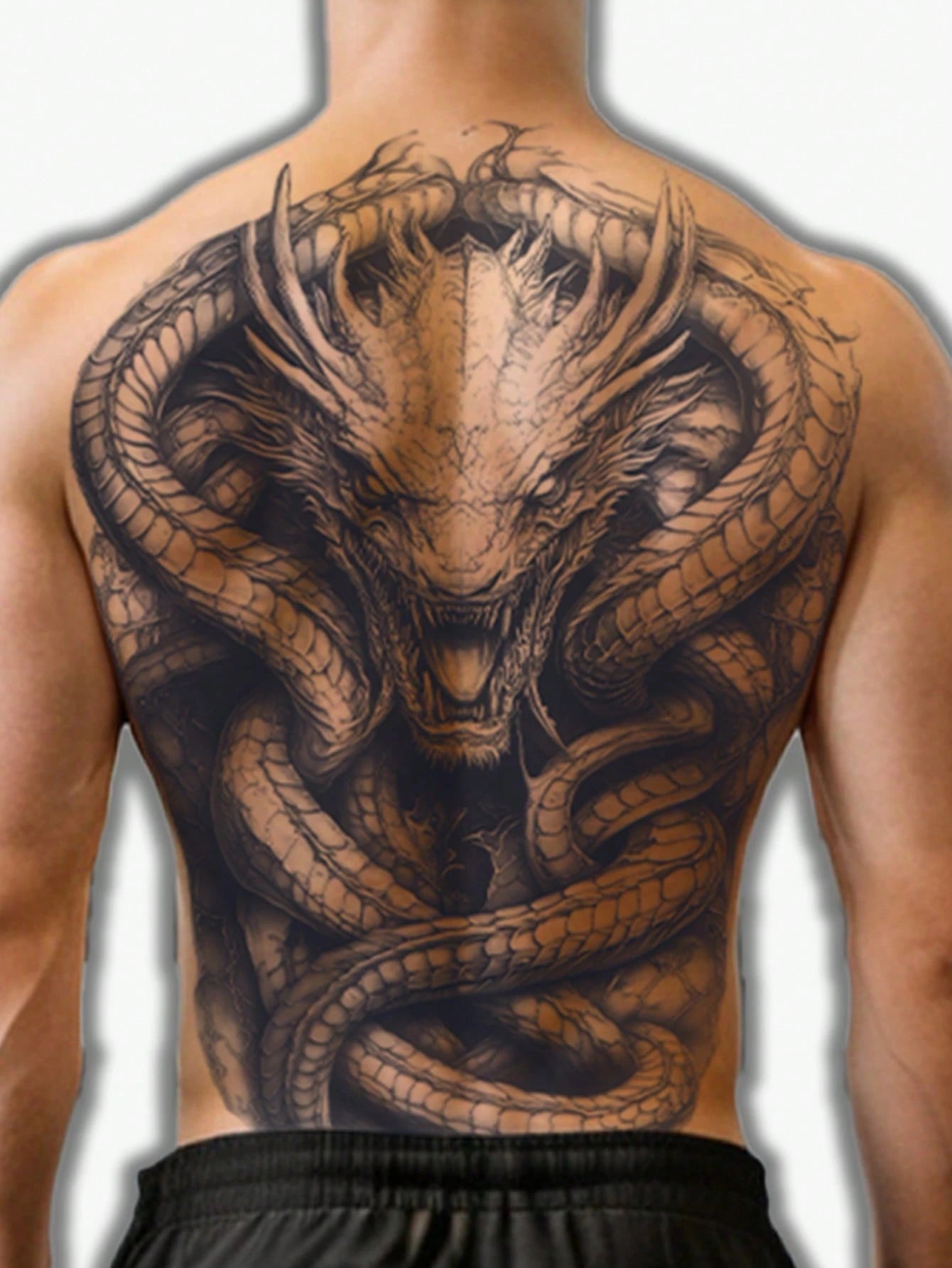 1Pc Dragon Backful Temporary Tattoo Semi Permanent Waterproof Sweatproof Last for 1-2 Weeks Realistic Herbal Juice Non-Reflective Anti-Friction Faux Black Fake Tattoos for Man Tattoo Stickers for Back Modernist Body Art