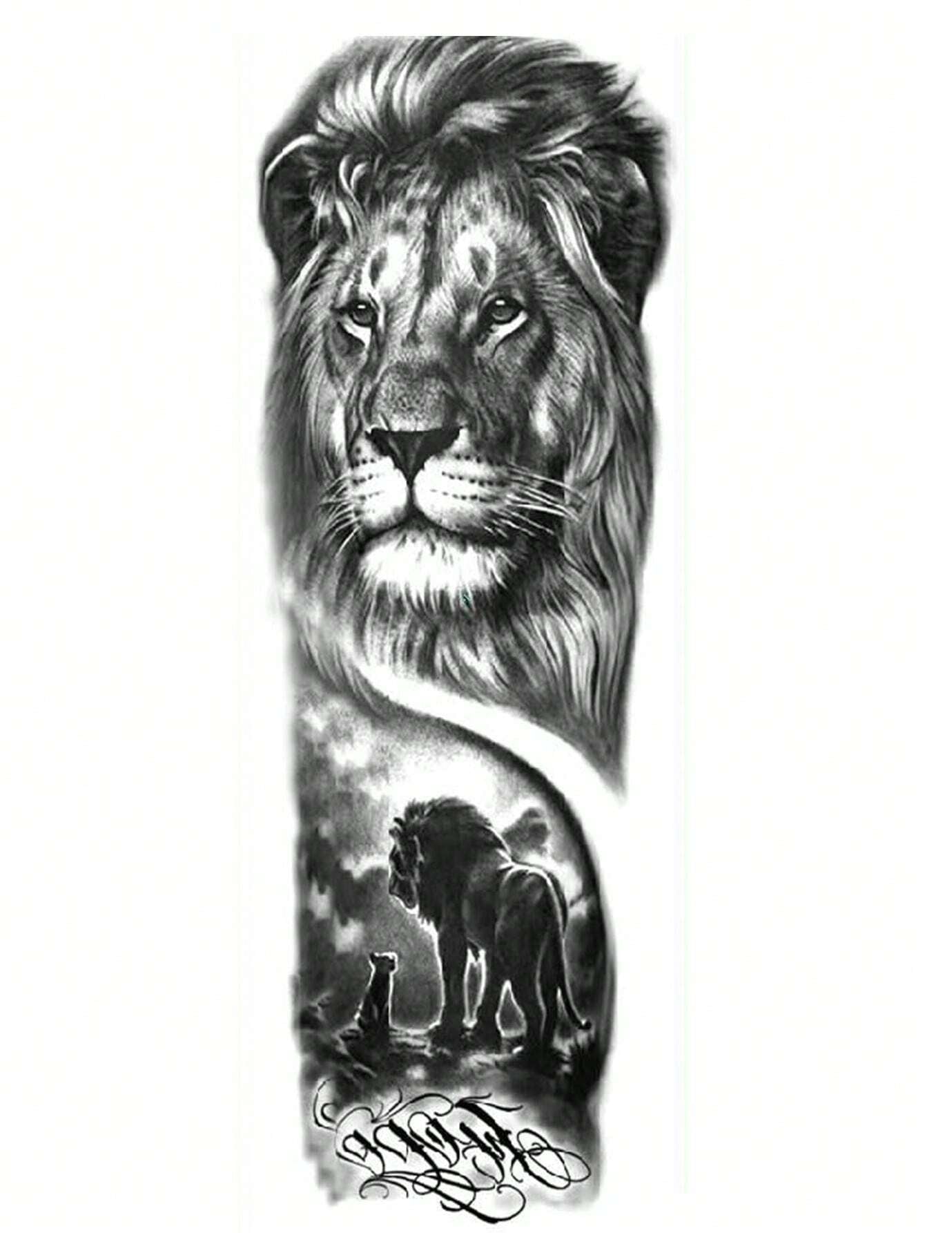 1 Sheet Full Arm Lion Family Temporary Tattoos Sleeve for Women Adults Legs Thigh Shoulder, Realistic Waterproof Long Lasting Fake Sleeve Tattoos for Men Stickers