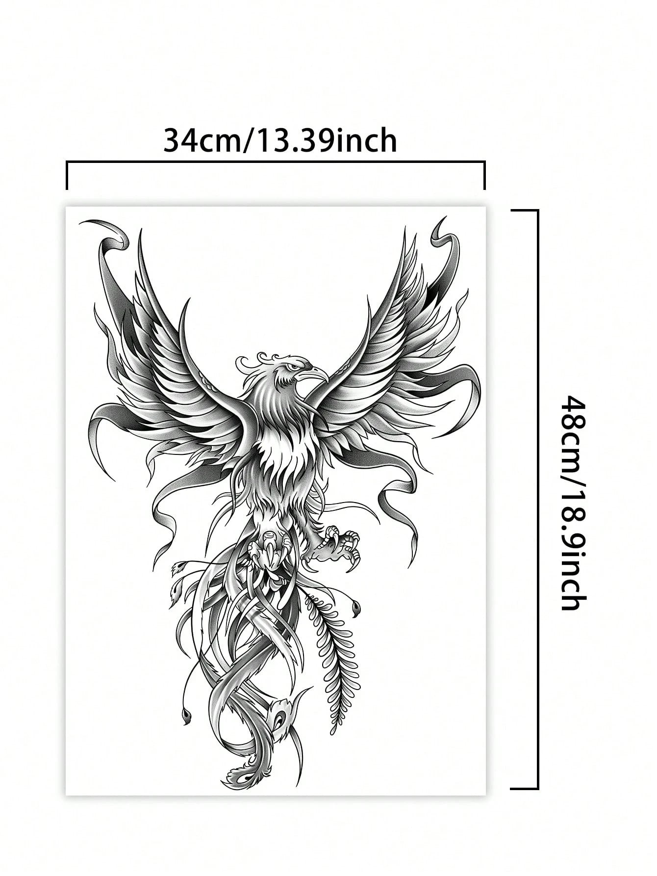 1Pc Phenix Backful Temporary Tattoo Waterproof Sweatproof Last for 1-2 Weeks Realistic Herbal Juice Non-Reflective Anti-Friction Faux Black Fake Tattoos for Man Tattoo Stickers for Back Modernist Body Art
