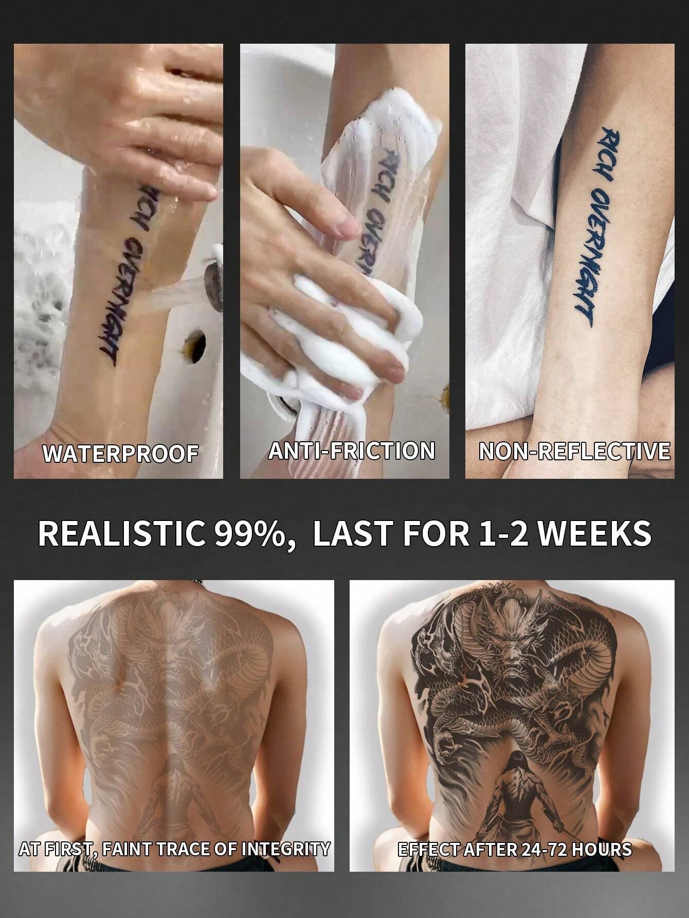 1Pc Dragon Warrior Backful Temporary Tattoo Waterproof Sweatproof Last for 1-2 Weeks Realistic Herbal Juice Non-Reflective Anti-Friction Faux Black Fake Tattoos for Man Tattoo Stickers for Back Modernist Body Art