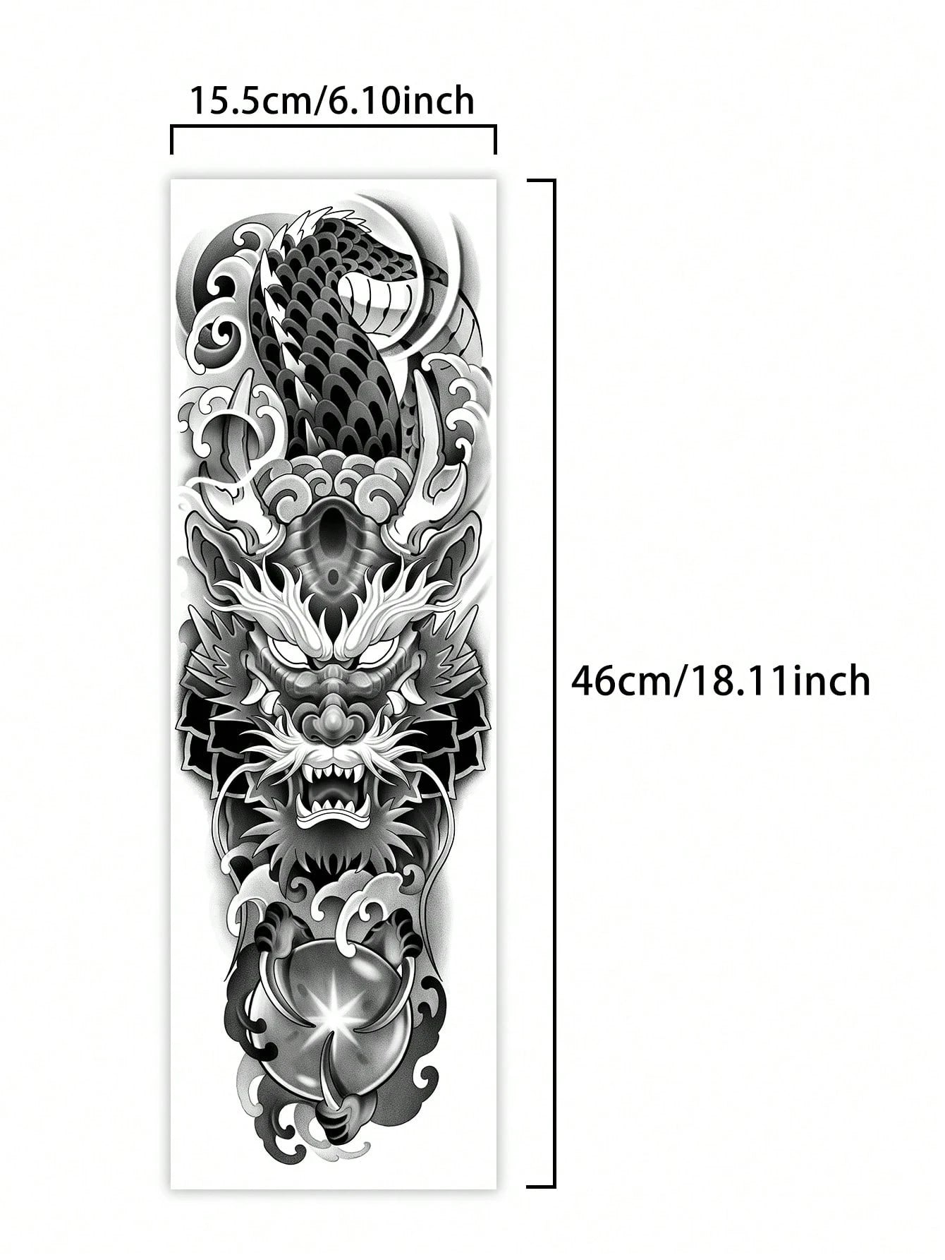 1Pc Chinese Dragon Whole Arm Temporary Tattoos Waterproof Sweatproof Last for 1-2 Weeks Realistic Herbal Juice Non-Reflective Anti-Friction Faux Black Fake Tattoos for Men and Woman Tattoo Stickers for Arm Modernist Body Art