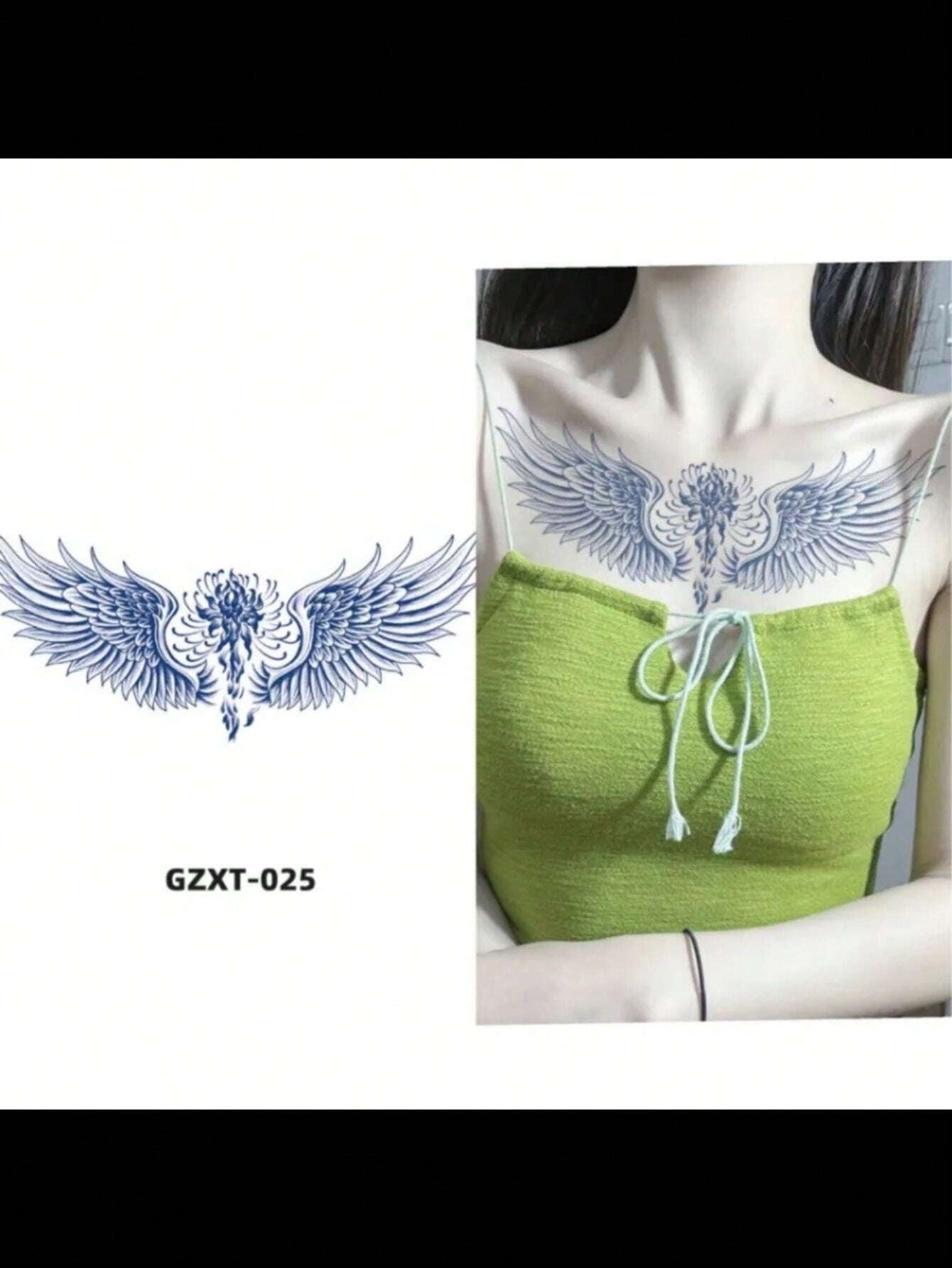 Super Long-Lasting Women'S Chest Wing Tattoo Sticker Sexy and Beautiful Flower Tattoo, Lasts for 15 Days, Realistic Fake Tattoo