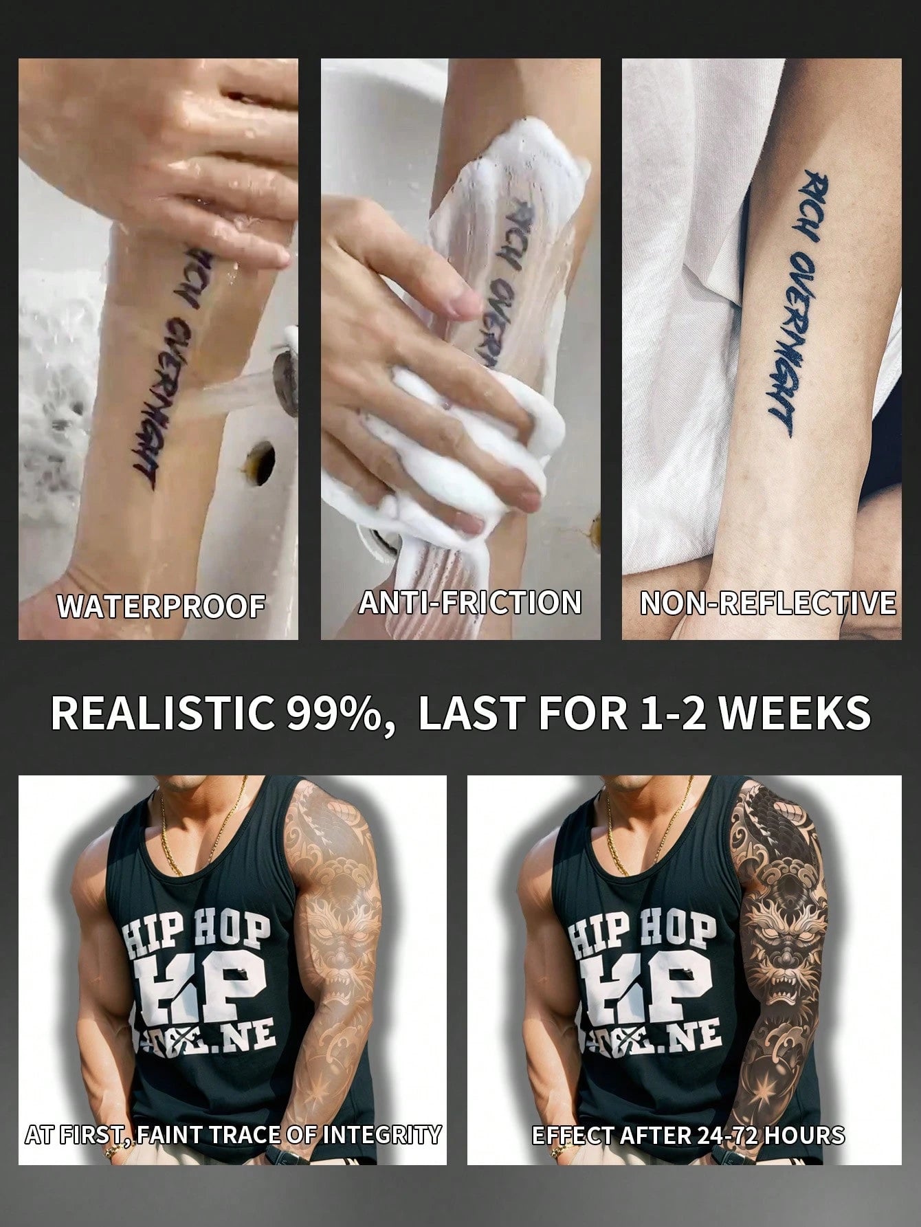 1Pc Chinese Dragon Whole Arm Temporary Tattoos Waterproof Sweatproof Last for 1-2 Weeks Realistic Herbal Juice Non-Reflective Anti-Friction Faux Black Fake Tattoos for Men and Woman Tattoo Stickers for Arm Modernist Body Art