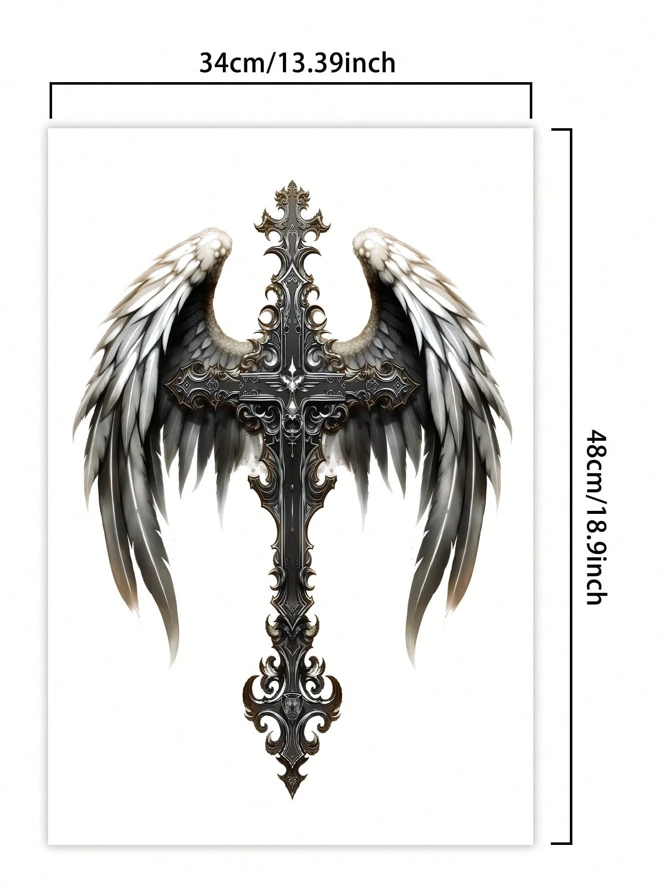 1Pc Cross Wings Backful Temporary Tattoo Semi Permanent Waterproof Sweatproof Last for 1-2 Weeks Realistic Herbal Juice Non-Reflective Anti-Friction Faux Black Fake Tattoos for Man Tattoo Stickers for Back Modernist Body Art