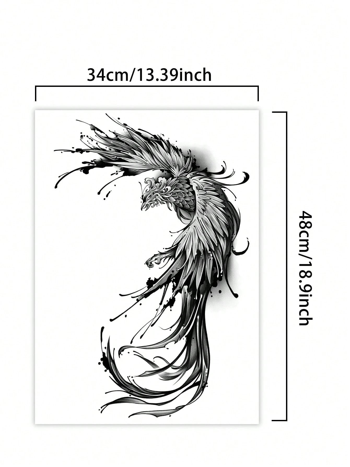 1Pc Phenix Backful Temporary Tattoo Waterproof Sweatproof Last for 1-2 Weeks Realistic Herbal Juice Non-Reflective Anti-Friction Faux Black Fake Tattoos for Man Tattoo Stickers for Back Modernist Body Art