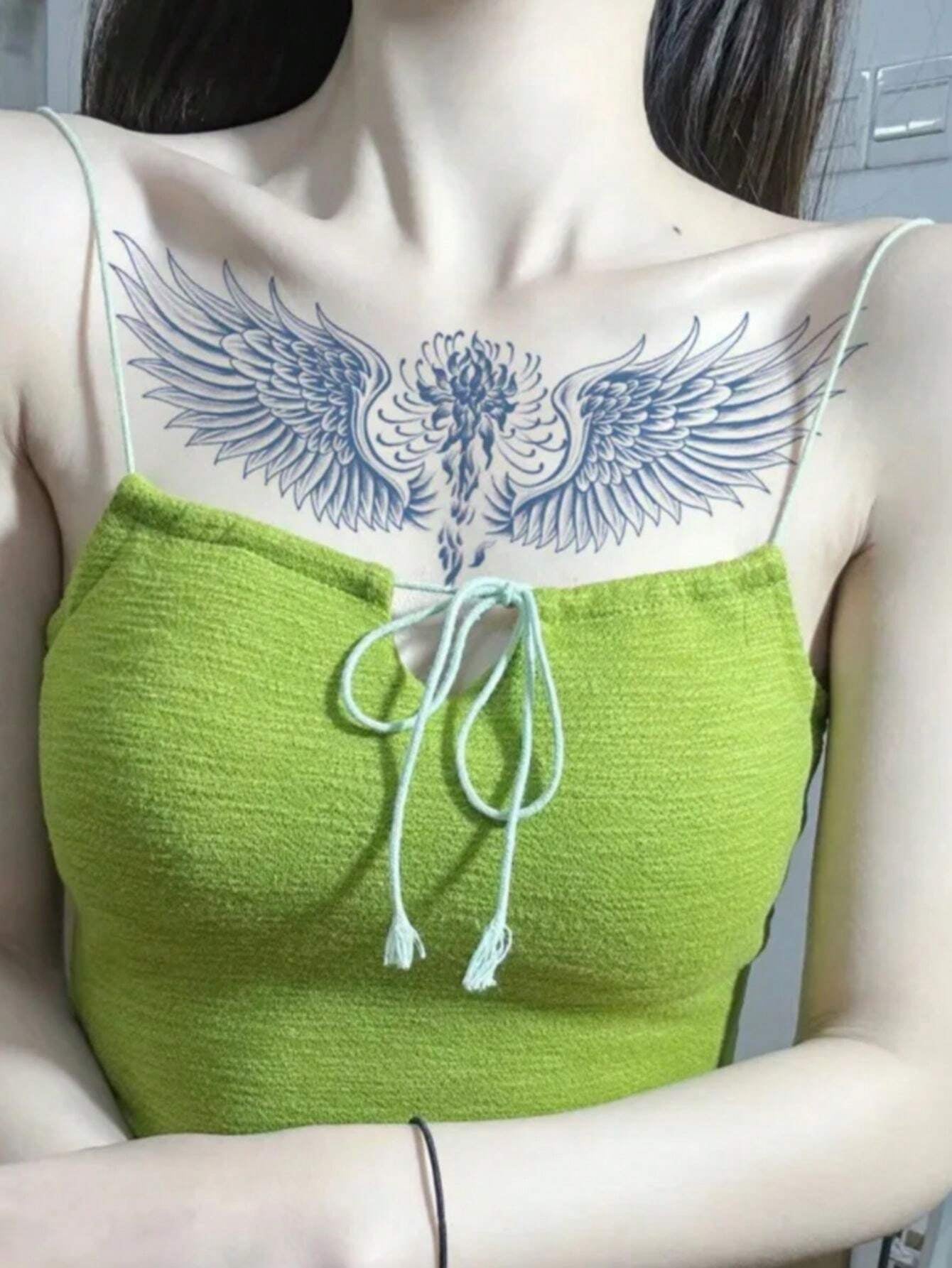 Super Long-Lasting Women'S Chest Wing Tattoo Sticker Sexy and Beautiful Flower Tattoo, Lasts for 15 Days, Realistic Fake Tattoo