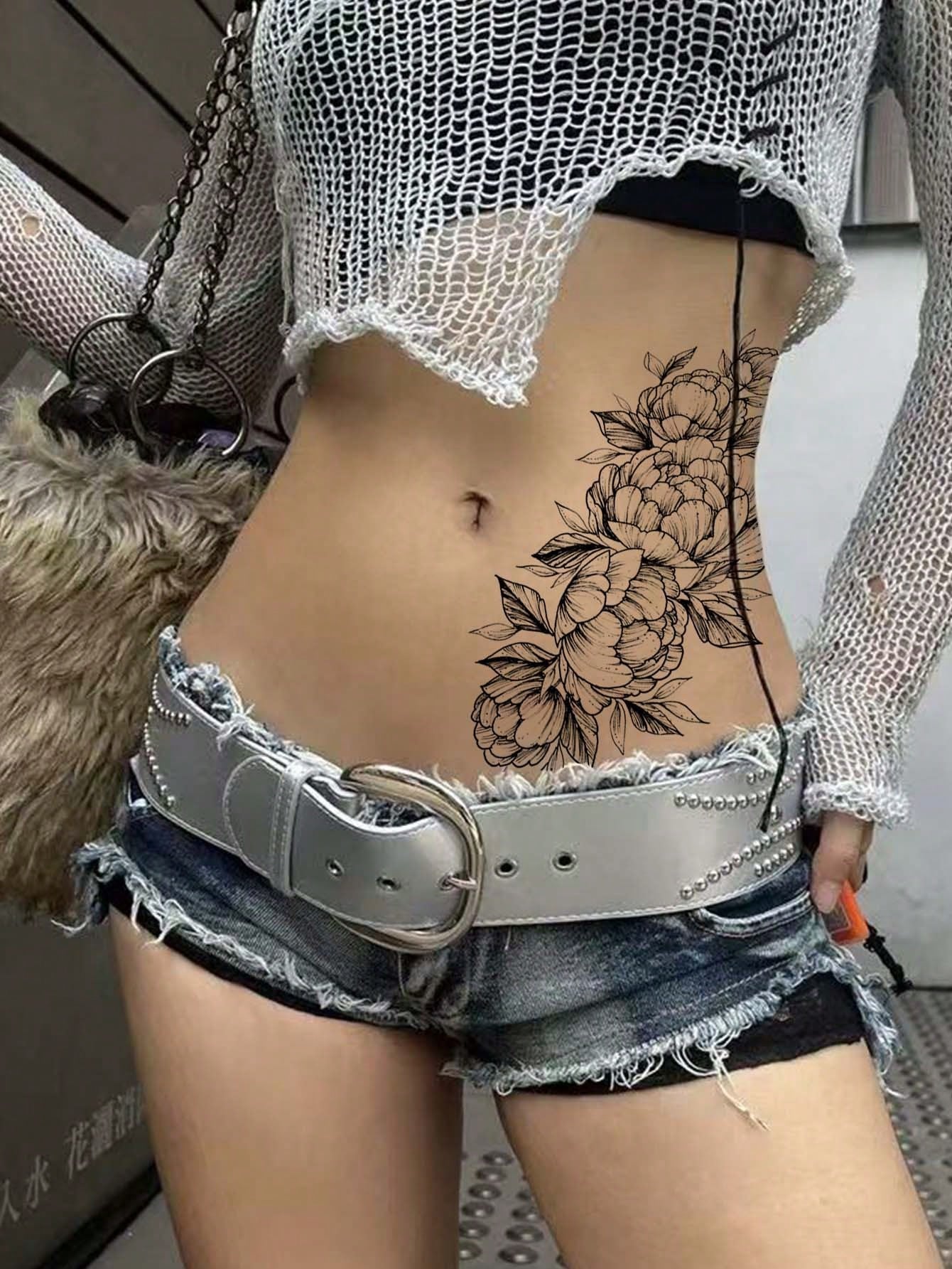 1Pc Sensitive & Realistic Floral Waterproof Tattoo Sticker, Customizable to Cover Scars & Blemishes, Adds Stylish Flair to Waist, Arms, Suitable for Both Men & Women, Easy to Apply & Remove