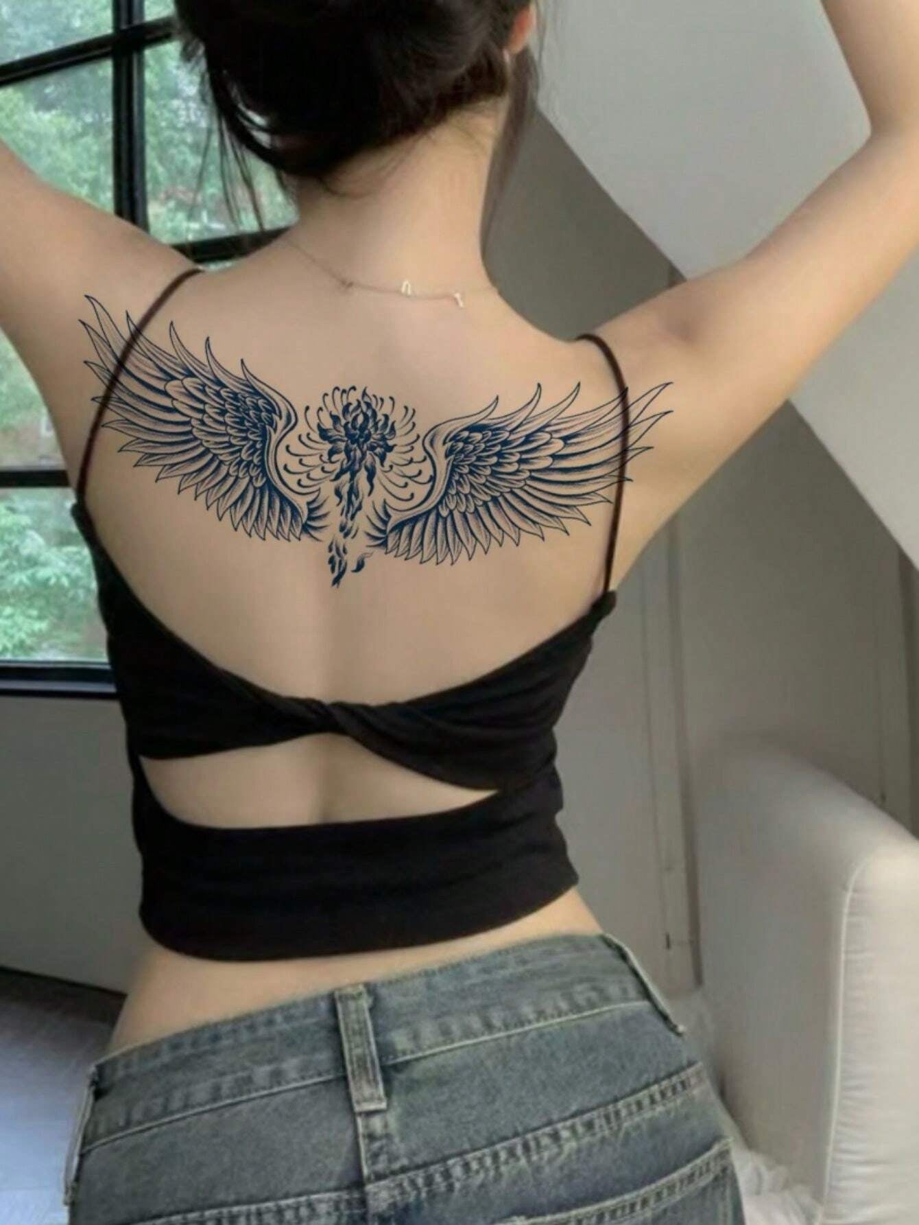 Super Long-Lasting Women'S Chest Wing Tattoo Sticker Sexy and Beautiful Flower Tattoo, Lasts for 15 Days, Realistic Fake Tattoo