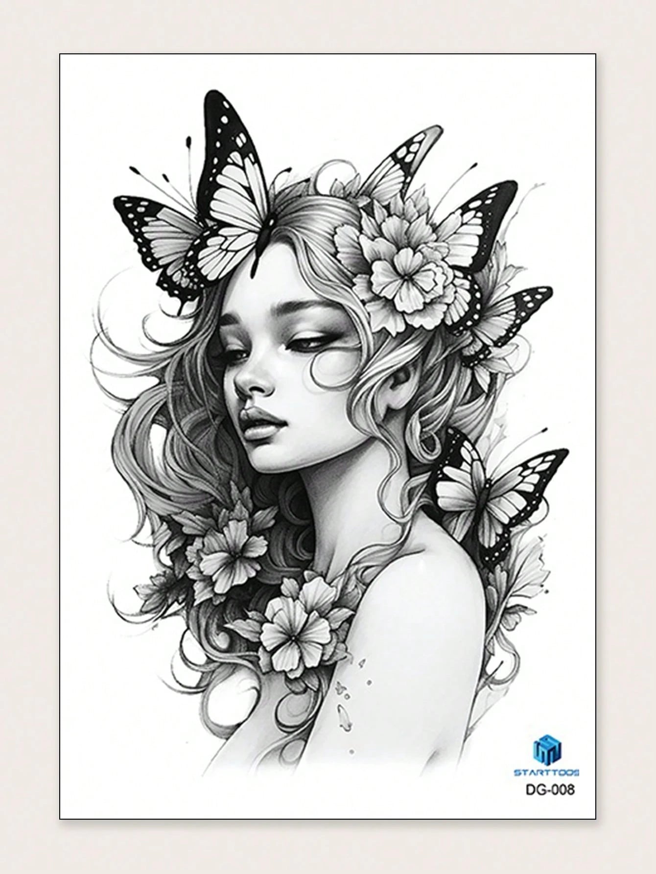 STARTTOOS 1Pc Women'S Butterfly & Flower Pattern Large Flower Temporary Tattoo Sticker for Arm/Chest/Back