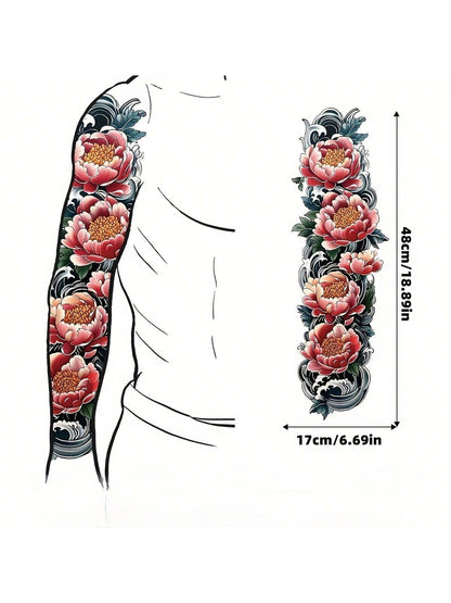 2 Temporary Tattoo Patch Waterproof and Sweatproof Design Blooming Flower Elements for Arms and Thighs for Parties Gala Dates and Social Venues for Spring and Summer Outdoor Wear