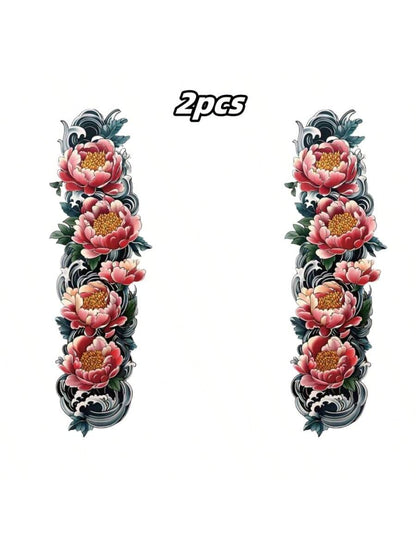 2 Temporary Tattoo Patch Waterproof and Sweatproof Design Blooming Flower Elements for Arms and Thighs for Parties Gala Dates and Social Venues for Spring and Summer Outdoor Wear