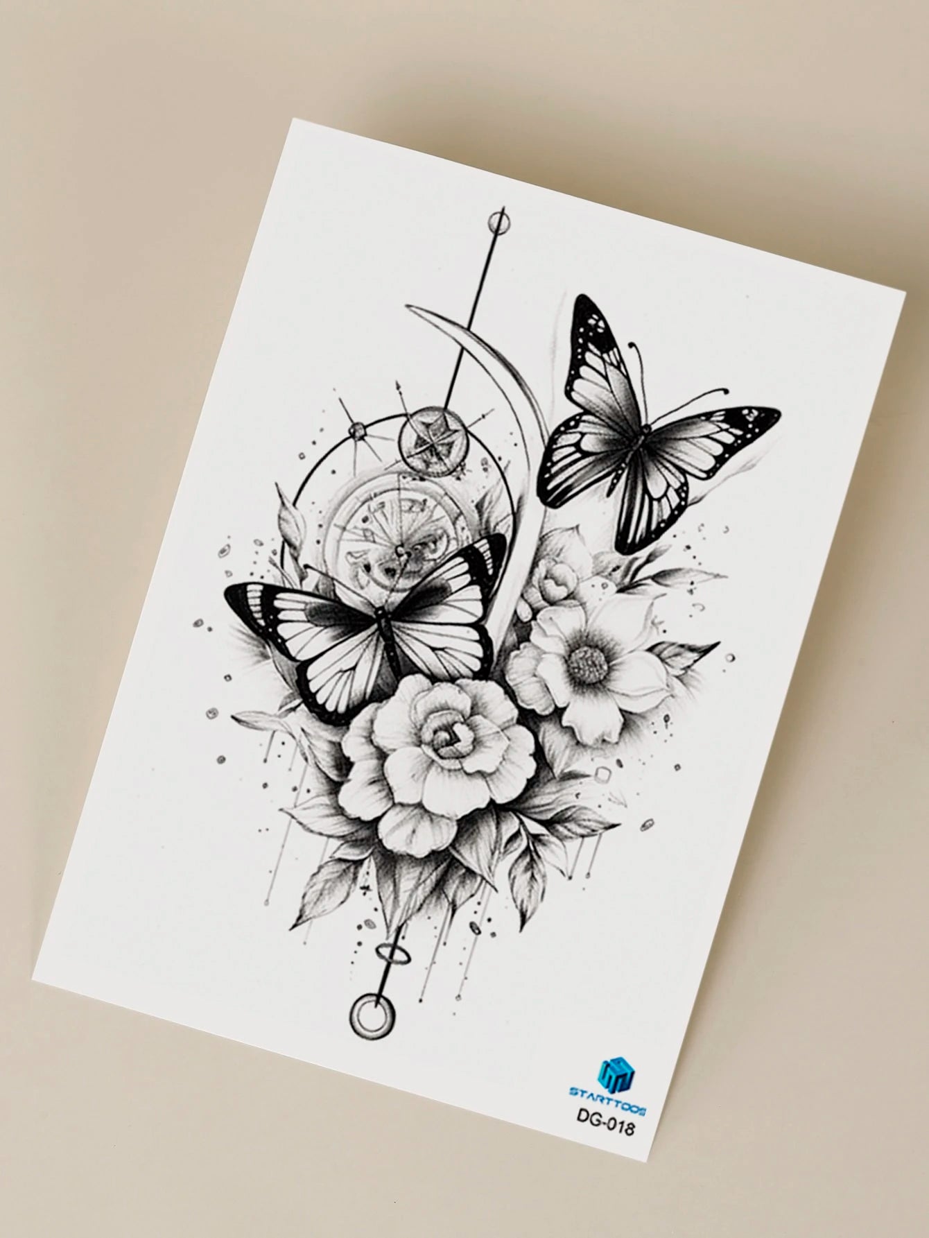 STARTTOOS 1Pc Black Flower & Butterfly Pattern Big Floral Arm/Chest/Back Temporary Tattoo Sticker
