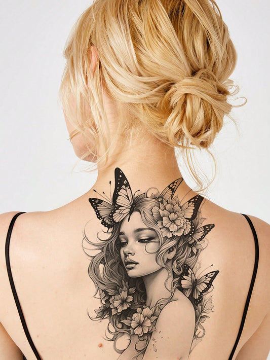 STARTTOOS 1Pc Women'S Butterfly & Flower Pattern Large Flower Temporary Tattoo Sticker for Arm/Chest/Back
