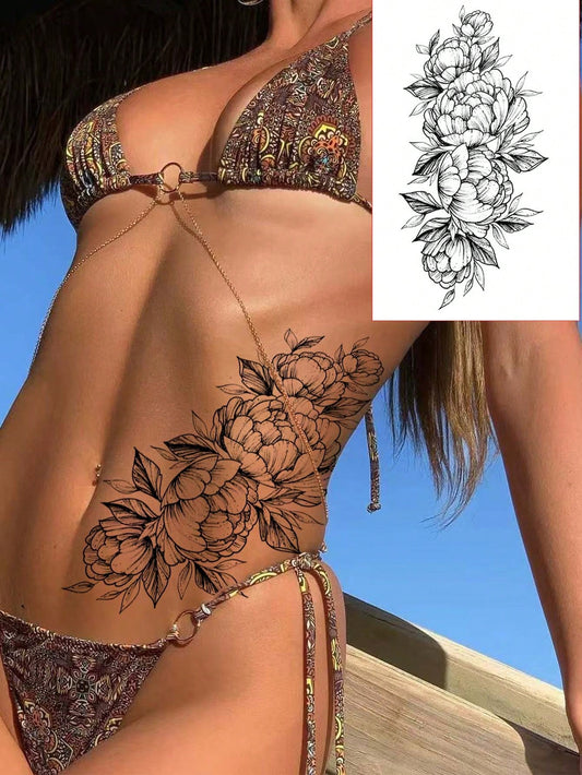 1Pc Sensitive & Realistic Floral Waterproof Tattoo Sticker, Customizable to Cover Scars & Blemishes, Adds Stylish Flair to Waist, Arms, Suitable for Both Men & Women, Easy to Apply & Remove