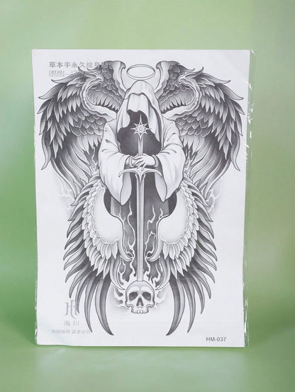 1Pc Archangel Backful Temporary Tattoo Waterproof Sweatproof Last for 1-2 Weeks Realistic Herbal Juice Non-Reflective Anti-Friction Faux Black Fake Tattoos for Man Tattoo Stickers for Back Modernist Body Art