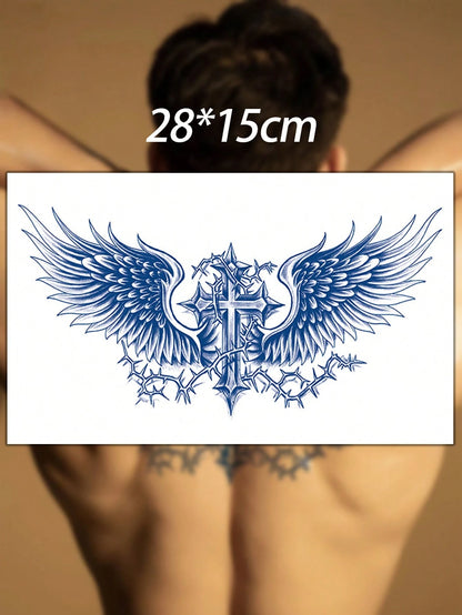 1Pc Waterproof Wing Temporary Tattoo Stickers, Semi-Permanent Floral Tattoo Sticker, Realistic Wing, Sword, Thorn Pattern Tattoos That Are Waterproof and Non-Reflective, Easy to Use, Suitable for Men'S Abdomen, Chest, Back, Lasts 7-14 Days, Perfect for Parties, Festivals