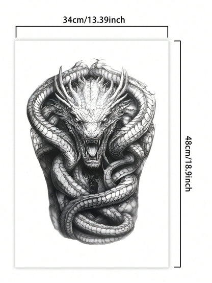 1Pc Dragon Backful Temporary Tattoo Semi Permanent Waterproof Sweatproof Last for 1-2 Weeks Realistic Herbal Juice Non-Reflective Anti-Friction Faux Black Fake Tattoos for Man Tattoo Stickers for Back Modernist Body Art