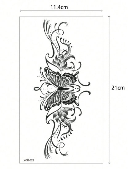 (Pack of 5 Pcs)Black Butterfly Corsage Tattoo Sticker, Fake Tattoo with Black Butterfly, Floral, Lace Pattern Design, Waterproof and Sweatproof Easy to Use, Suitable for Front Chest, Abdomen, Back and Other Parts, Suitable for Women to Party Parties and Daily Matching Temporary Tattoos