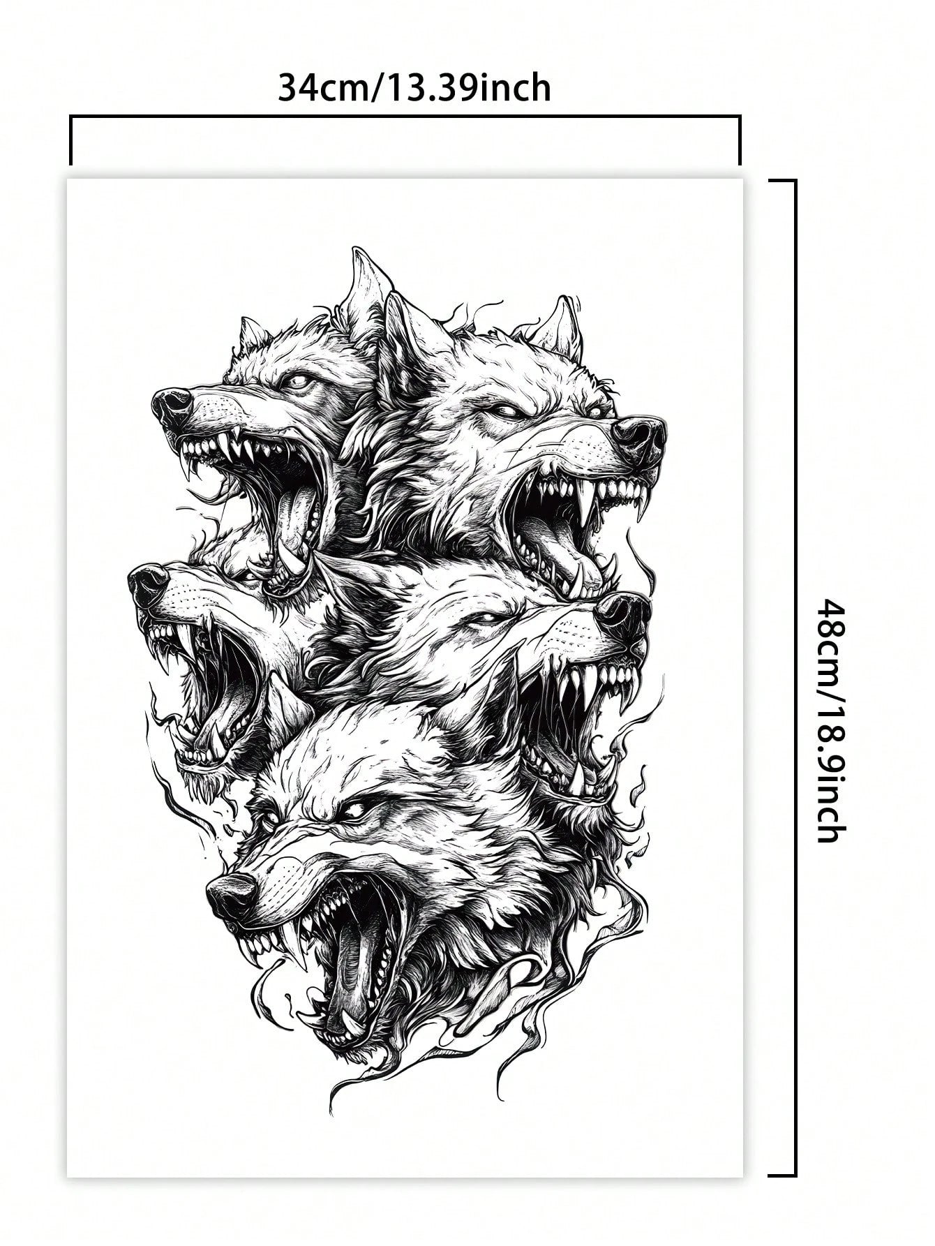 1Pc Hellwolf Backful Temporary Tattoo Semi Permanent Waterproof Sweatproof Last for 1-2 Weeks Realistic Herbal Juice Non-Reflective Anti-Friction Faux Black Fake Tattoos for Man Tattoo Stickers for Back Modernist Body Art