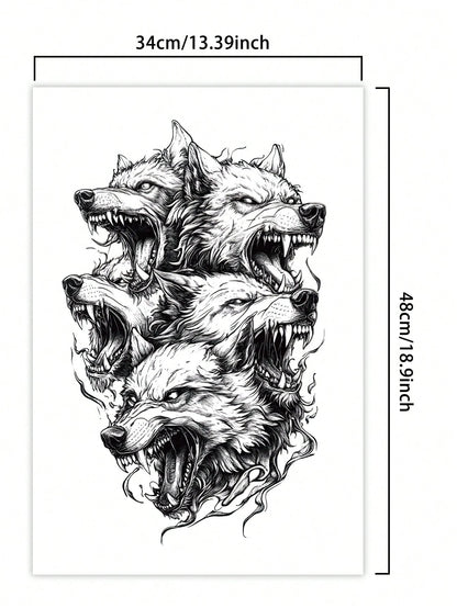 1Pc Hellwolf Backful Temporary Tattoo Semi Permanent Waterproof Sweatproof Last for 1-2 Weeks Realistic Herbal Juice Non-Reflective Anti-Friction Faux Black Fake Tattoos for Man Tattoo Stickers for Back Modernist Body Art