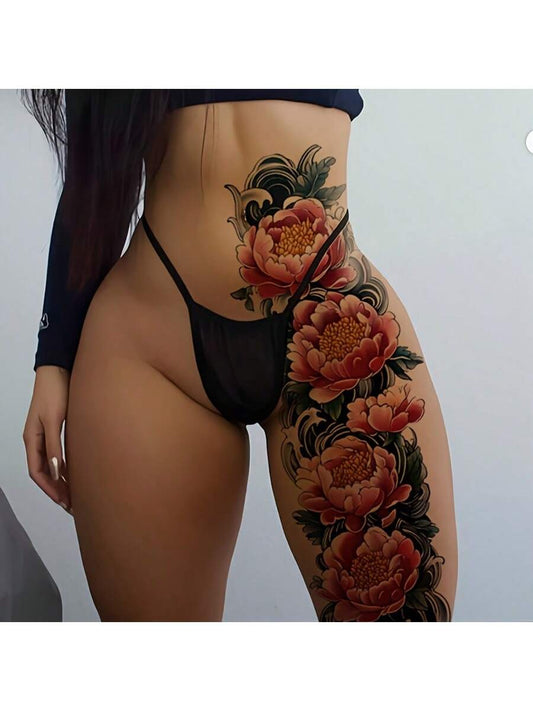 2 Temporary Tattoo Patch Waterproof and Sweatproof Design Blooming Flower Elements for Arms and Thighs for Parties Gala Dates and Social Venues for Spring and Summer Outdoor Wear