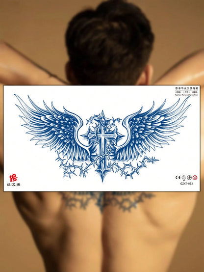1Pc Waterproof Wing Temporary Tattoo Stickers, Semi-Permanent Floral Tattoo Sticker, Realistic Wing, Sword, Thorn Pattern Tattoos That Are Waterproof and Non-Reflective, Easy to Use, Suitable for Men'S Abdomen, Chest, Back, Lasts 7-14 Days, Perfect for Parties, Festivals