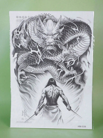 1Pc Dragon Warrior Backful Temporary Tattoo Waterproof Sweatproof Last for 1-2 Weeks Realistic Herbal Juice Non-Reflective Anti-Friction Faux Black Fake Tattoos for Man Tattoo Stickers for Back Modernist Body Art