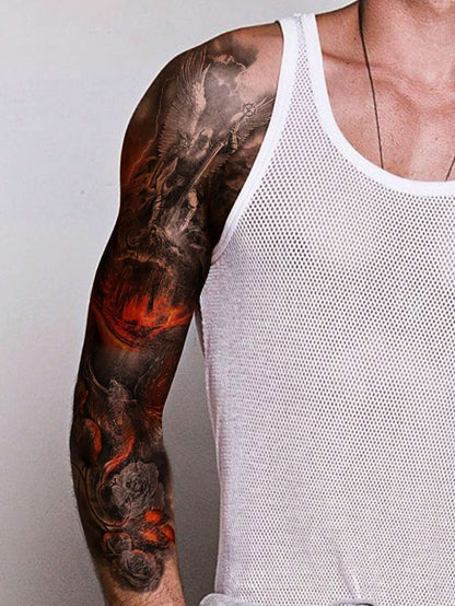 1 Sheets Extra Large Full Arm Size Body Art Temporary Tattoo Stickers for Men and Women, Warrior Flame Phoenix Pattern, Waterproof Fake Sleeves Tattoos, Lasts 2-5 Days, Covering Scars, Can Be Used on Arms Wrist Shoulders Legs Waist Neck Hand Chest Thighs Finger, Best Friend Couple Party Tattoo
