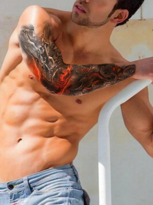 1 Sheets Extra Large Full Arm Size Body Art Temporary Tattoo Stickers for Men and Women, Warrior Flame Phoenix Pattern, Waterproof Fake Sleeves Tattoos, Lasts 2-5 Days, Covering Scars, Can Be Used on Arms Wrist Shoulders Legs Waist Neck Hand Chest Thighs Finger, Best Friend Couple Party Tattoo
