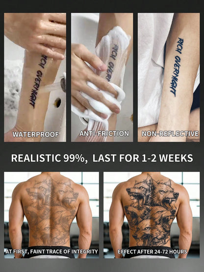 1Pc Hellwolf Backful Temporary Tattoo Semi Permanent Waterproof Sweatproof Last for 1-2 Weeks Realistic Herbal Juice Non-Reflective Anti-Friction Faux Black Fake Tattoos for Man Tattoo Stickers for Back Modernist Body Art