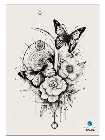 STARTTOOS 1Pc Black Flower & Butterfly Pattern Big Floral Arm/Chest/Back Temporary Tattoo Sticker
