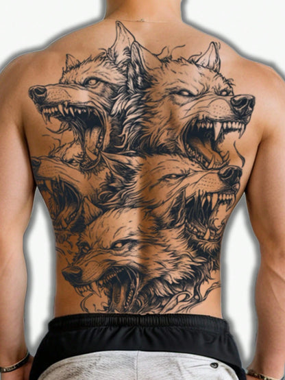 1Pc Hellwolf Backful Temporary Tattoo Semi Permanent Waterproof Sweatproof Last for 1-2 Weeks Realistic Herbal Juice Non-Reflective Anti-Friction Faux Black Fake Tattoos for Man Tattoo Stickers for Back Modernist Body Art