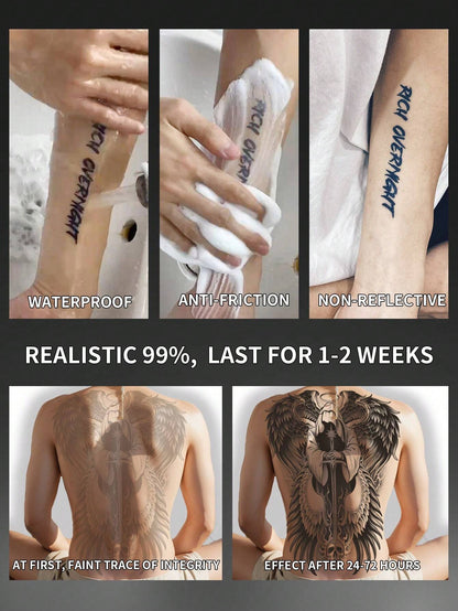1Pc Archangel Backful Temporary Tattoo Waterproof Sweatproof Last for 1-2 Weeks Realistic Herbal Juice Non-Reflective Anti-Friction Faux Black Fake Tattoos for Man Tattoo Stickers for Back Modernist Body Art