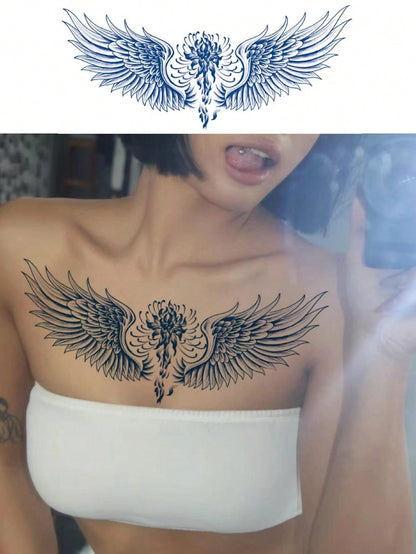 Super Long-Lasting Women'S Chest Wing Tattoo Sticker Sexy and Beautiful Flower Tattoo, Lasts for 15 Days, Realistic Fake Tattoo