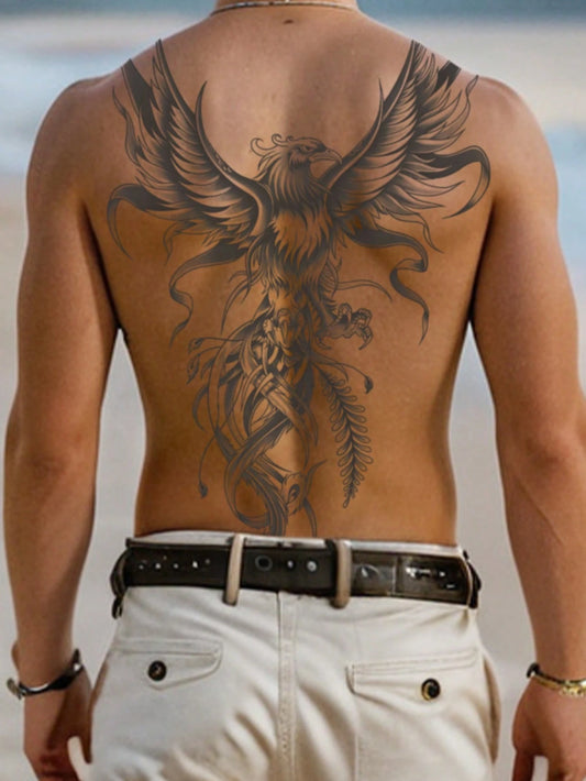 1Pc Phenix Backful Temporary Tattoo Waterproof Sweatproof Last for 1-2 Weeks Realistic Herbal Juice Non-Reflective Anti-Friction Faux Black Fake Tattoos for Man Tattoo Stickers for Back Modernist Body Art
