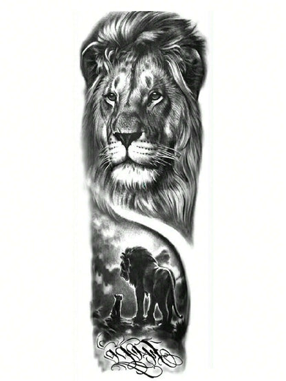 1 Sheet Full Arm Lion Family Temporary Tattoos Sleeve for Women Adults Legs Thigh Shoulder, Realistic Waterproof Long Lasting Fake Sleeve Tattoos for Men Stickers