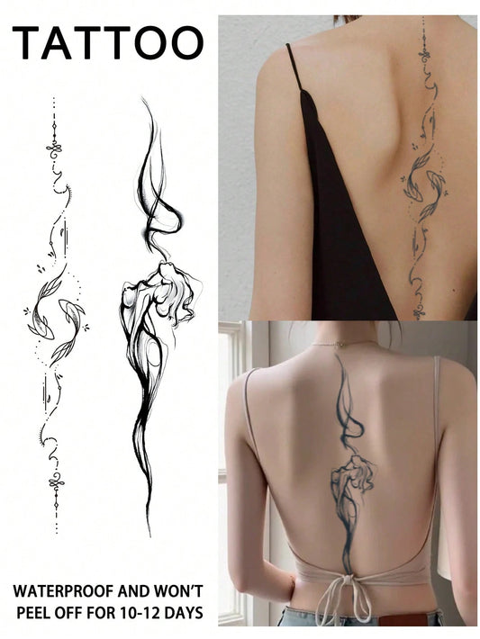 2Pcs Spine Fake Tattoo Temporary Tattoos Semi Permanent Tattoo Waterproof Sweatproof Last for 1-2 Weeks Realistic Herbal Juice Anti-Friction Non-Reflective Black for Woman and Men Tattoo Stickers for Arm, Chest, Leg, Abdomen, Waist, Finger, Neck, Spine, Modernist Body Art