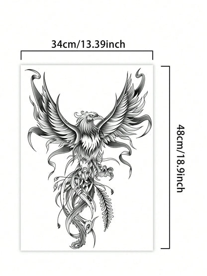 1Pc Phenix Backful Temporary Tattoo Waterproof Sweatproof Last for 1-2 Weeks Realistic Herbal Juice Non-Reflective Anti-Friction Faux Black Fake Tattoos for Man Tattoo Stickers for Back Modernist Body Art