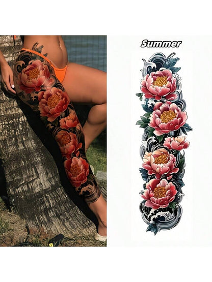 2 Temporary Tattoo Patch Waterproof and Sweatproof Design Blooming Flower Elements for Arms and Thighs for Parties Gala Dates and Social Venues for Spring and Summer Outdoor Wear