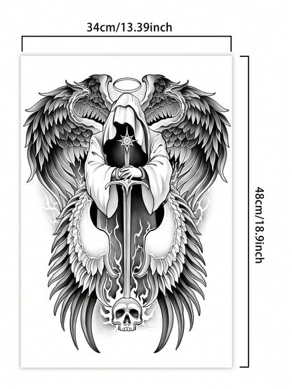1Pc Archangel Backful Temporary Tattoo Waterproof Sweatproof Last for 1-2 Weeks Realistic Herbal Juice Non-Reflective Anti-Friction Faux Black Fake Tattoos for Man Tattoo Stickers for Back Modernist Body Art