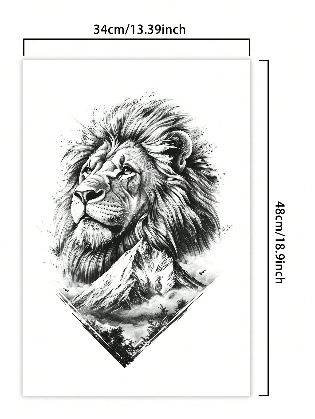 1Pc Lion Backful Temporary Tattoo Semi Permanent Waterproof Sweatproof Last for 1-2 Weeks Realistic Herbal Juice Non-Reflective Anti-Friction Faux Black Fake Tattoos for Man Tattoo Stickers for Back Modernist Body Art