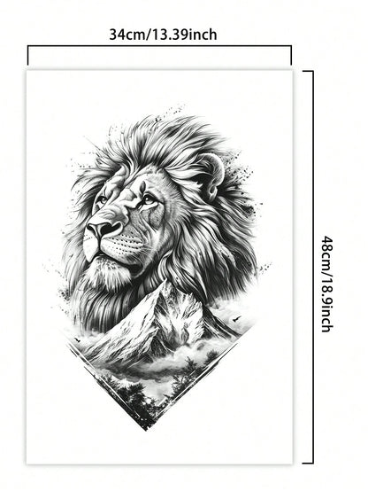 1Pc Lion Backful Temporary Tattoo Semi Permanent Waterproof Sweatproof Last for 1-2 Weeks Realistic Herbal Juice Non-Reflective Anti-Friction Faux Black Fake Tattoos for Man Tattoo Stickers for Back Modernist Body Art